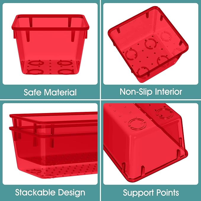 WOWBOX 25 PCS Plastic Drawer Organizer Set, 4 Sizes Desk Drawer Divider Organizers and Storage Bins for Makeup, Jewelry, Gadgets for Kitchen, Bedroom, Bathroom, Office, Clear Red - Image 3
