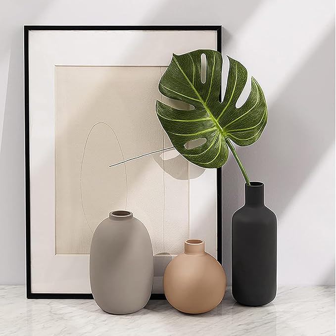Smiletag Ceramic Modern Farmhouse Vase, Neutral Small for Table, Living Room, Shelf, Bookshelf and Entryway Décor, Set of 3 - Image 4