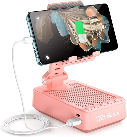 TechGlow Gifts for Men Women Foldable Cellphone Stand with Bluetooth Speaker and Charging Function 360° Rotatable Phone Stand Birthday Gift Idea for Mom Dad Cool Tech Gifts-Pink by TechGlow