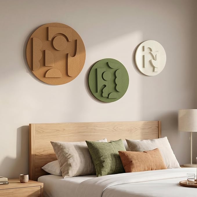 3D Textured Round Abstract Wall Art Set, 3-Piece Modern Minimalist Boho Geometric Sculptures Artwork for Walls, White Terracotta Green Paintings Wall Decor for Living Room Bedroom Dining Room Office - Image 7