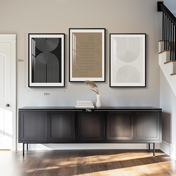 Large Framed Boho Neutral Abstract Wall Art for Living Room, 3 Piece Black White Brown Prints Paintings Artwork for Walls, Modern Minimalist Geometric Pictures for Hallway Office Wall Decor 24x36 In - Image 3
