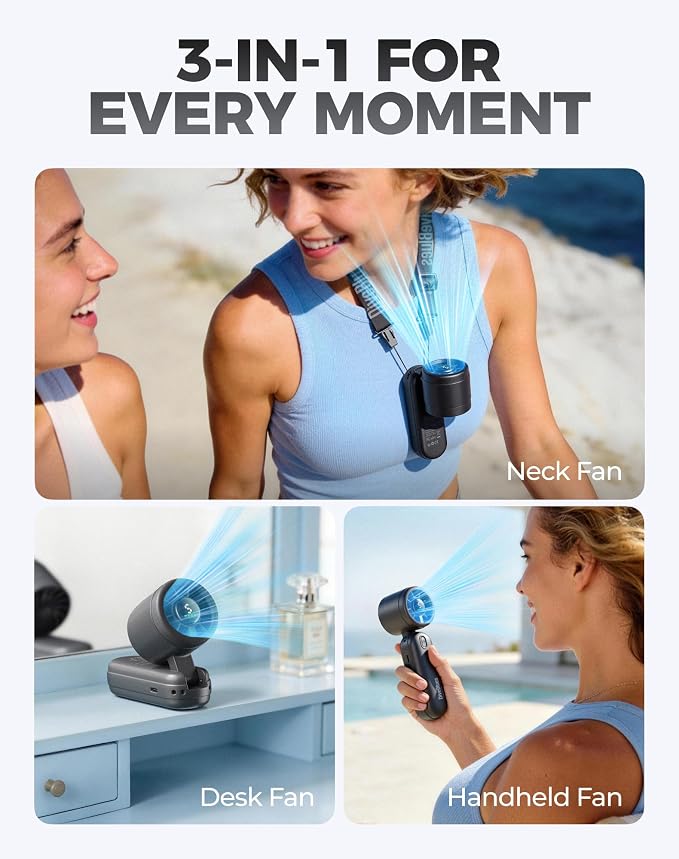 Diveblues Mini Handheld Fan, 30ft/s Portable Turbo Fan [12H Max Cooling], 4000mAh Personal Fan with LED Display, 3-in-1 Hand Held/Neck/Desk Fan for Travel, Cruise, Disney Essentials - Image 5