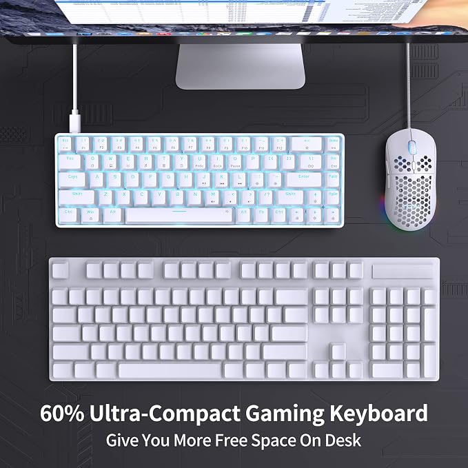 DIERYA T68SE 60% Gaming Mechanical Keyboard,Ultra Compact Mini 68 Key with Brown Switch Wired Keyboard,Anti-Ghosting Keys, for Windows Laptops and PC Gamers,White - Image 2