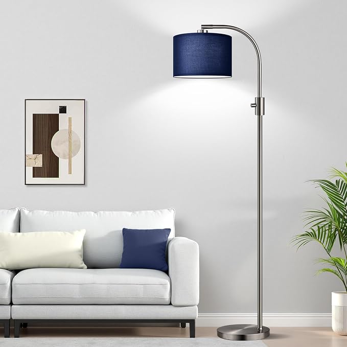 Nintiue Upgraded Modern Arc Dimmable Tall Standing Floor Lamp with Blue Shade, 1200 Lumens LED Bulb Included, for Living & Reading Room, Bedroom, Office & Nursery, Brushed Nickel - Image 5