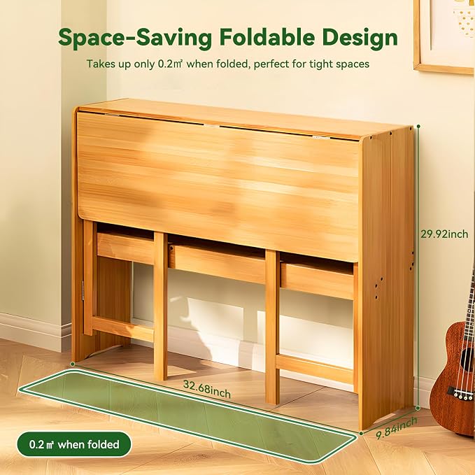 Bamboo Folding Desk Mid Century Modern Desk for Home Office Bedroom Small Spaces，Natural - Image 2