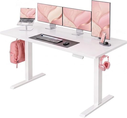 HUANUO Electric Standing Desk,53" x 28" Height Adjustable Desk, 4 Memory Height Settings, Sit to Stand Up Desk for Home Office, with Headphone Hook, Cable Manager, White by HUANUO