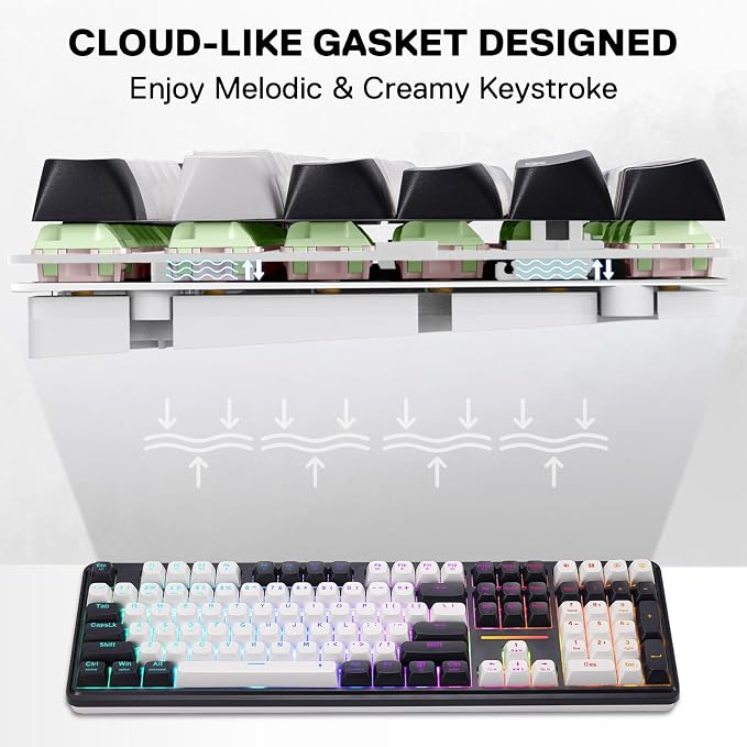 Redragon K745 PRO Wireless 108-Key Gasket RGB Gaming Keyboard, 4 Hotkeys | Extra Shortcut Keys, 0-Delay Tri-Mode, Cushioned Noise Dampening for Creamy Thocky Sound, Unfaded PBT Keycaps, PRO Software - Image 5