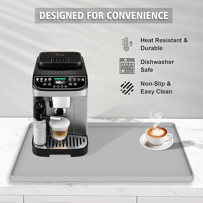 Silicone Coffee Mat 24"x16", Single Piece Anti-Vibration Under Coffee Maker Mat, Non-Slip Espresso Machine Mat with 10mm Raised Edge, Noise Reduction Countertop Protector, Fits Breville Ninja Keurig - Image 5