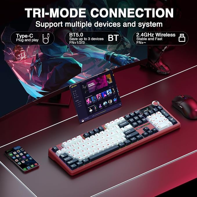 AULA F108 PRO - Wireless Mechanical Keyboard with Screen&Knob,Hot Swappable Gaming Keyboard with 8000mAh Battery,Pre-lubed Switches,RGB Backlit,PBT Keycaps Creamy Sounding Computer Keyboards,104 Keys - Image 4