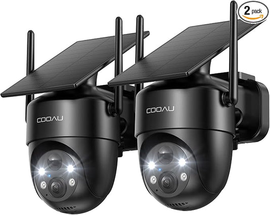 COOAU Cameras for Home Security​​, 2K 360° Solar Security Cameras Wireless Outdoor, Low-Light Rechargeable​​, Easy to Install, Surveillance Cam with AI Smart Detection,Color Night Vision,Two-way Audio by COOAU
