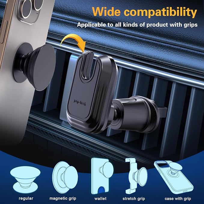 pop-tech Car Vent Phone Mount for Thick Socket Grip, Air Vent Clip Phone Holder Compatible with Magsafe Wallet Black & iPhone Samsung Card Holder, Cellphone Stand with Sticky Adhesive - Image 4