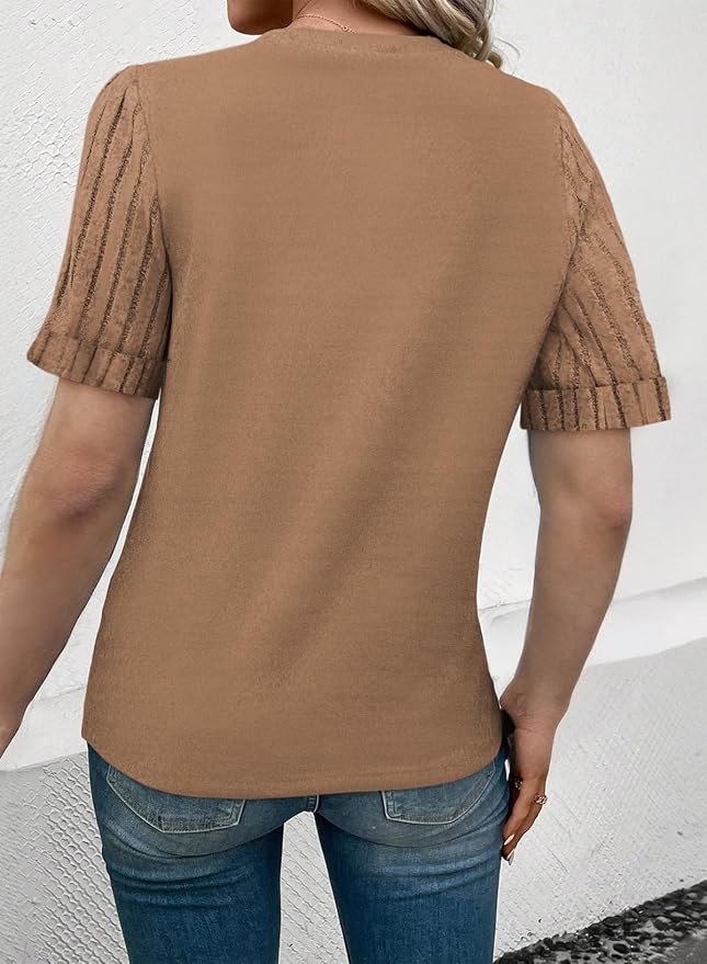 SHEWIN Women's Short Sleeve Summer Tops Crewneck Knit Solid Loose Casual Basic T Shirts Tee Blouses - Image 4