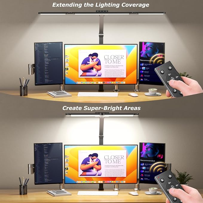 Airlonv LED Desk Lamp with Clamp, Architect Desk Lamp for Home Office with Remote, 24W Ultra-Bright Desk Light with Stepless Dimming and Stepless Color Temp, Memory Function for Study and Workbench - Image 4