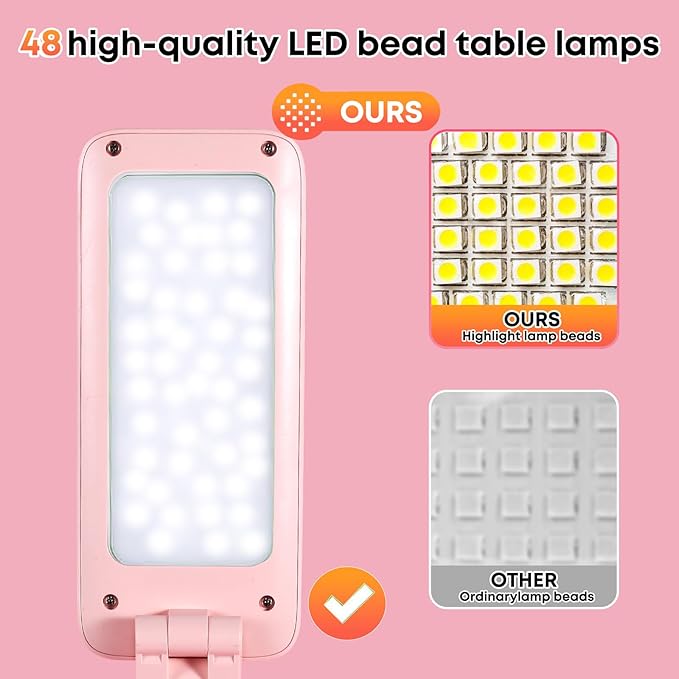 VAVOFO Cute Bunny Desk Lamp, Foldable LED Rechargeable Table Light, Eye-Caring Reading Lamp, 3 Color Modes & Dimmable, for Kids Girls Bedroom Study Dorm Room(Pink) - Image 6