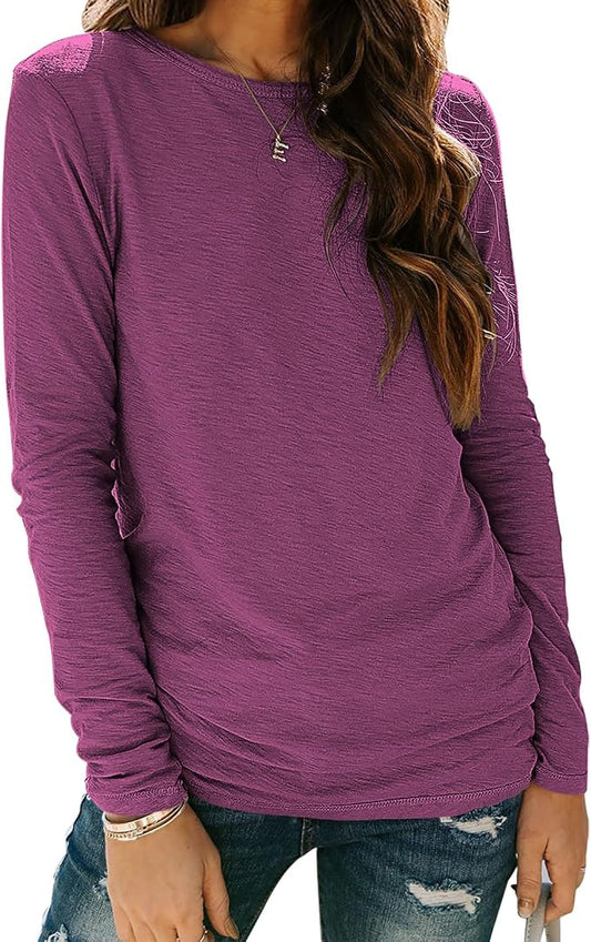 Sherosa Womens T Shirts Long Sleeve Crew Neck Shirts Basic Tee Tops Blouse by Sherosa