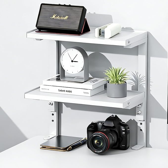 2-Tier Desk Shelf | Desk Organization Expandable Clamp on Desk Shelf Desktop Accessories for Offices and Game Rooms (White) by OUTIOE