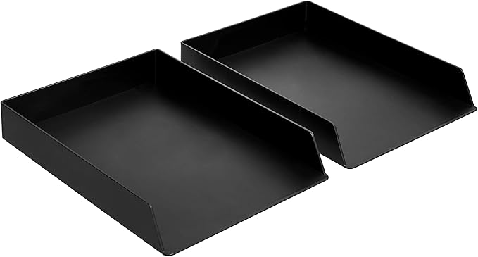 Amazon Basics Rectangular Plastic Desk Organizer, letter size Tray, 2-Pack, 9.7 x 2.2 x 13 inches, Black by AmazonBasics