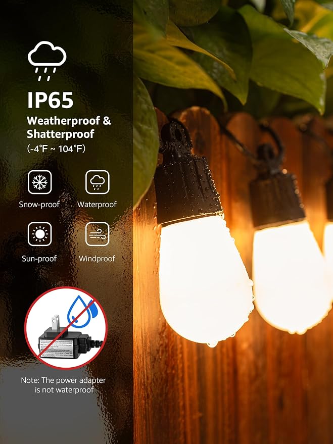 Lepro ZB1 AI Smart Outdoor String Lights, 54(42+12) ft RGB+IC+Warm White Outside Light with 15 Plastic LED Bulbs, Music Sync, Alexa Google Enable, 2.4 GHz WiFi+Bluetooth (APP Control, No Remote) - Image 3