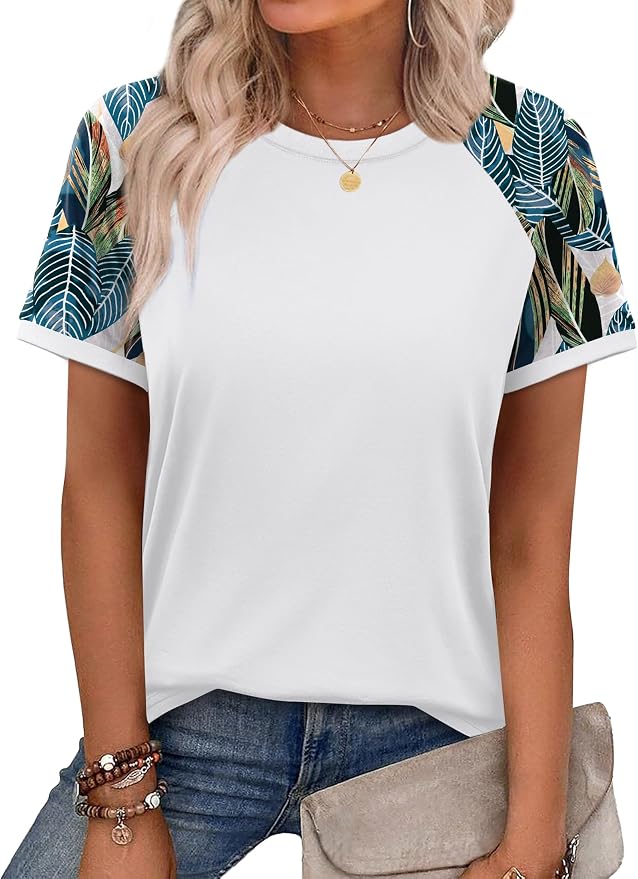 WIHOLL Womens Summer Tops Color Block Short Sleeve Raglan Shirts Spring Fashion Clothes Vacation Outfits - Image 2