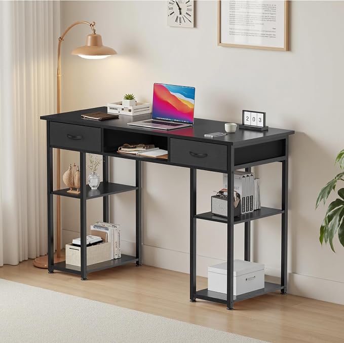 OLIXIS 48 Inch Desk with Storage, Computer Desk, Fabric Drawers | Home Office, Gaming Writing, Study Work, PC Table, Small Space Bedroom, Black - Image 7