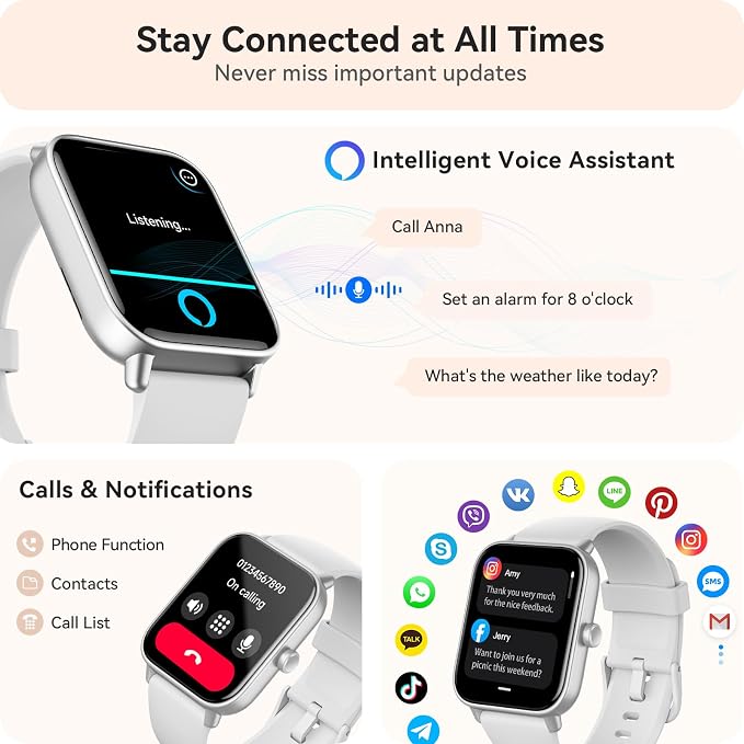 Gydom Smart Watches for Women Men [Alexa Built-in, 1.8"] Smartwatch with Heart Rate/SpO2/Sleep/Stress, 101+ Sports Modes, IP68 Waterproof, Pedometer Fitness Tracker for iOS Android Phones, White - Image 3