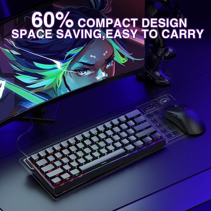 Aula WIN60 HE - 60% Mechanical Gaming Keyboard Wired, Magnetic Switch Hot Swappable, Adjustable Actuation Rapid Trigger Mode, 8000 Hz Polling Rate, RGB Small Keyboard 60 Percent Compact Design for PC - Image 3