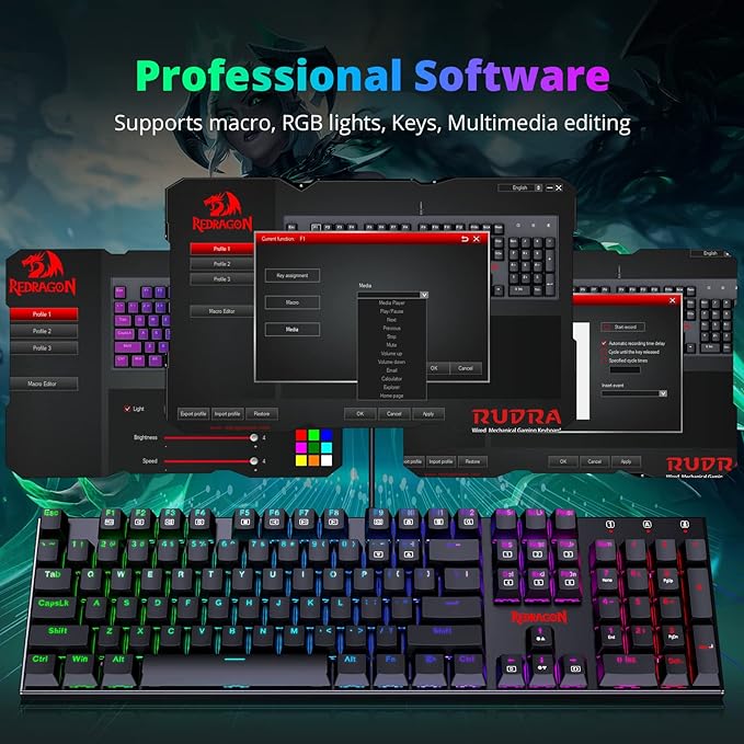Redragon Mechanical Gaming Keyboard with Red Switches, Wired Keyboard Mechanical with RGB Backlit, Fully Progammable, Durable Aluminum Frame, Anti-Ghosting for PC Windows Mac, K565, Black - Image 3