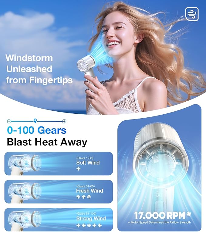 TORRAS COOLiFY iva Handheld Fan with Ice Cooler, [Chill by 50°F], 0-100 Adjustable Speed, Super Mini Powerful Portable Fan 4900mAh Rechargeable, Hand Fans for Travel Essentials,Mothers Day Gifts,Ivory - Image 4