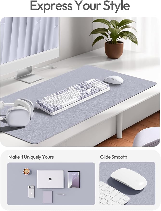 YSAGi Leather Desk Pad Protector, Office Desk Mat, Large Mouse Pad, Non-Slip PU Leather Desk Blotter, Laptop Desk Pad, Waterproof Desk Writing Pad for Office and Home (Soft Lavender, 23.6" x 13.8") - Image 2