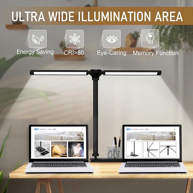 Dimmable LED Desk Lamp with USB Charging Port, 50 Lighting Modes Dual Swing Arm Architect Table Lamp Light Desk Lamp for Home Office Dorm Piano Nail - Image 3