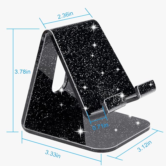 Crpich Acrylic Cell Phone Stand, Portable Phone Holder, Phone Stand for Desk, Compatible with Phone16 15 14 13 12 Pro Max Mini 11 Xr 8 Plus SE, Switch, Android Smartphone, Pad, Tablet, Glitter Black - Image 4