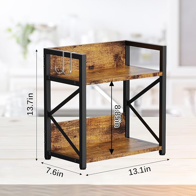 RUILALIFE 2 Tier Kitchen Counter Shelf Organizer, Coffee Bar Station Organizer for Countertop，Space Saving Spice Rack, Desk Shelf Riser, Coffee Bar Accessories(Rustic Brown, Medium) - Image 5