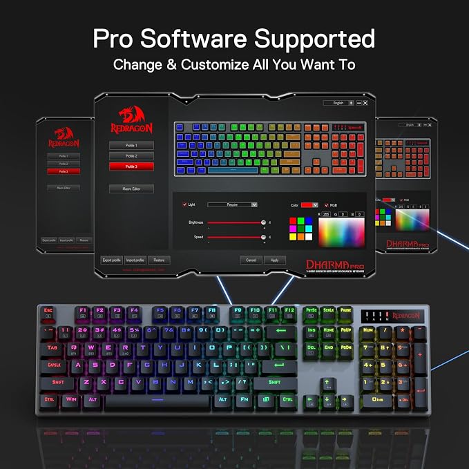Redragon K556 PRO Wireless RGB Mechanical Gaming Keyboard, 104-Key Aluminum | 0 Delay Tri-Mode BT/2.4GHz/USB-C for More Devices, Rock-Solid Stability, AM-PM Using Durability, Quiet Linear Red Switch - Image 7