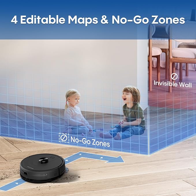 Bagotte Robot Vacuum and Mop Combo with LiDAR Navigation, Self-Emptying Robotic Vacuums Cleaner with 6000Pa Super Power, Mapping, 90 Days Hands-Free, Fast Home Mapping for Pet Hair, Hard Floors - Image 8