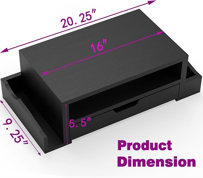 Simple Trending Wood Monitor Stand Riser with Drawer and Pen Holder, Desk Organizer for Home Office, Black - Image 6