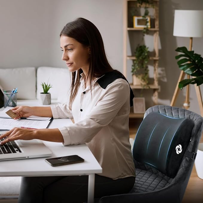 Samsonite Lumbar Support Pillow for Office Chair and Car Seat, Perfectly Balanced Memory Foam, Versatile Use Lower Back Cushion, Black Plush - Image 4