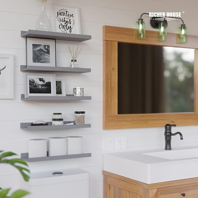RICHER HOUSE Mounted Shelves for Wall Decor, Modern Picture Ledge Shelf with Lip for Wall Storage Nursery, Bedroom, Living Room, Bathroom - Grey | Display Picture Ledge Shelf, Anti-drop lip Shelf for Room Wall Decor, Bedroom Bathroom Storage Nursery Bo... - Image 6