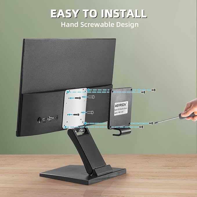 Wearson WS-03A VESA Monitor Stand Low Profile Lay Flat Short Foldable with VESA Hole 75x75mm&100x100mm - Image 4