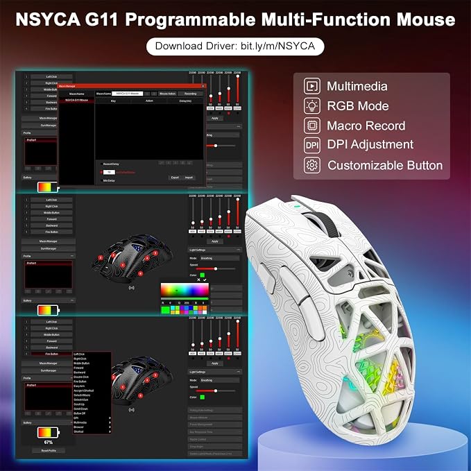 G11 RGB Wireless Gaming Mouse for Gaming Setup & Multi-Device Use, Tri-Mode Bluetooth 5.1/2.4GHz/USB-C, 22000 DPI Lightweight Programmable Mouse for PC, Laptop & Mac - Image 8