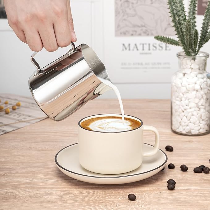 Amrules Milk Frothing Pitcher, 20oz Milk Frother Cup with Clear Scale, 304 Stainless Steel Cappuccino Espresso Machine Accessories for Barista Coffee Bar with Latte Art Pen, Silver - Image 7