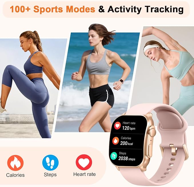 Smart Watch for Women, 2.01" AMOLED Curved HD Screen Smart Watch, Fitness Tracker with 24/7 Heart Rate/Sleep Monitor, IP68 Waterproof Running Watch,Compatible with iOS & Android for Daily Workout Pink - Image 6