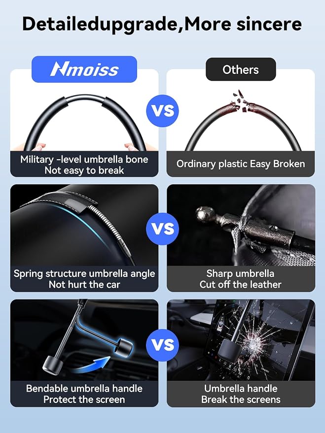 Nmoiss Windshield Sun Shade Umbrella for Tesla - [Vinyl Coating Heat Shield] Protect Car from Sun Rays & Heat Damage Keep Cool and Protect Interior, Spring Structure Edge - Image 7