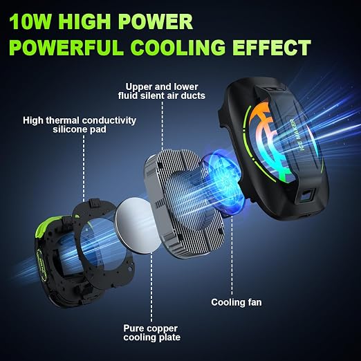 Cell Phone Cooler for Gaming, Magnetic Portable Rechargeable Battery Mobile Phones Radiator with RGB Lights for iPhone Series, iPad Pro, Tablet, TikTok Live - Image 5