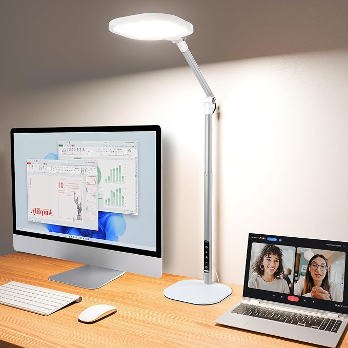 LitONES Tall LED Desk Lamps with Base, Edge-Lit Eye-Care, 50 Light Modes | 40" Height, Dimmable & Flexible, CRI>97.8, Memory and Timer Func, Stable Mental Base for Home Office, Video Calls & Drafting by LitONES