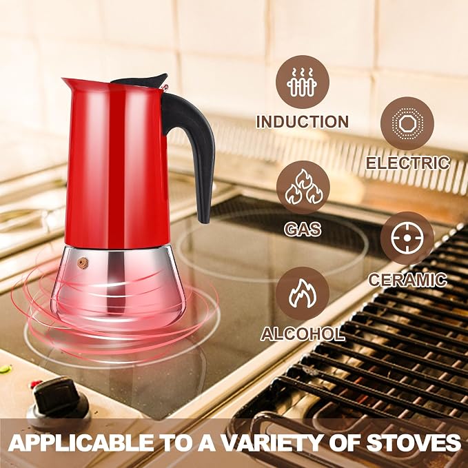 12 Cup Stovetop Espresso Maker Stainless Steel Moka Pot Stove Top Percolator Italian Coffee Makers Capable Mocha Greca Machine Cafe Classic Induction Cookers for Home and Camping 600ml 20oz - Image 5