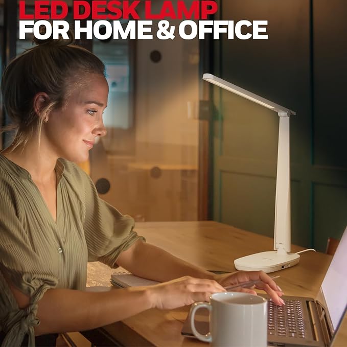 Honeywell HWT-H2 LED Desk Lamp for Home Office, CRI94 Full Spectrum Eye-Caring Light, Dimmable Table Lamp with USB-A & USB-C Charging Ports, Foldable Touch Control Reading Lamp, White - Image 6