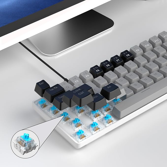 MageGee Portable 60% Mechanical Gaming Keyboard, MK-Box LED Backlit Compact 68 Keys Mini Wired Office Keyboard with Blue Switch for Windows Laptop PC Mac - Grey/Black - Image 8