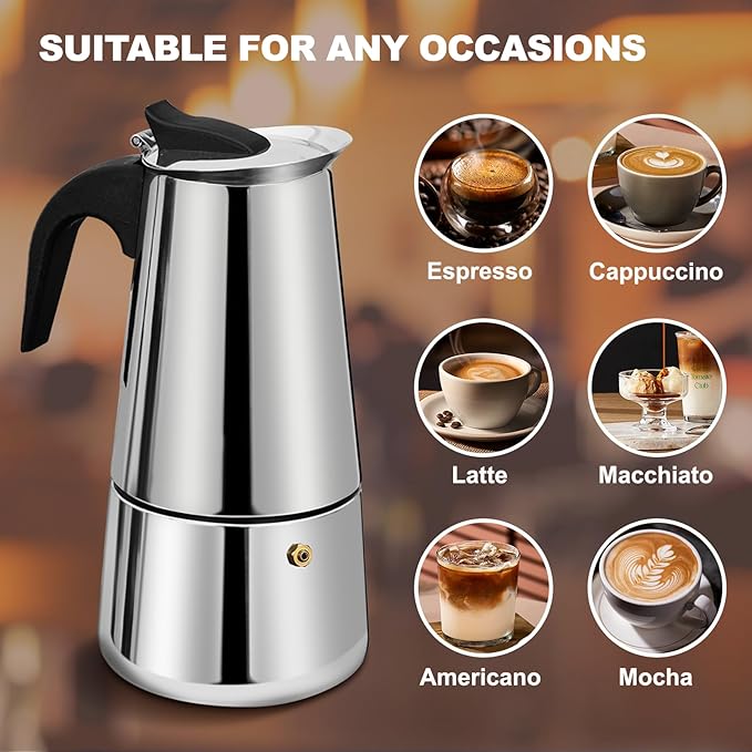 12 Cup Stovetop Espresso Maker Stainless Steel Moka Pot Stove Top Percolator Italian Coffee Makers Capable Mocha Greca Machine Cafe Classic Induction Cookers for Home and Camping 600ml 20oz - Image 7