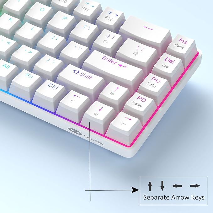 MageGee Portable 60% Mechanical Gaming Keyboard, Red Switch, PBT Pudding Keycaps RGB Backlit Compact 68 Keys Mini Wired Office Keyboard for Windows Laptop PC - White - Image 3