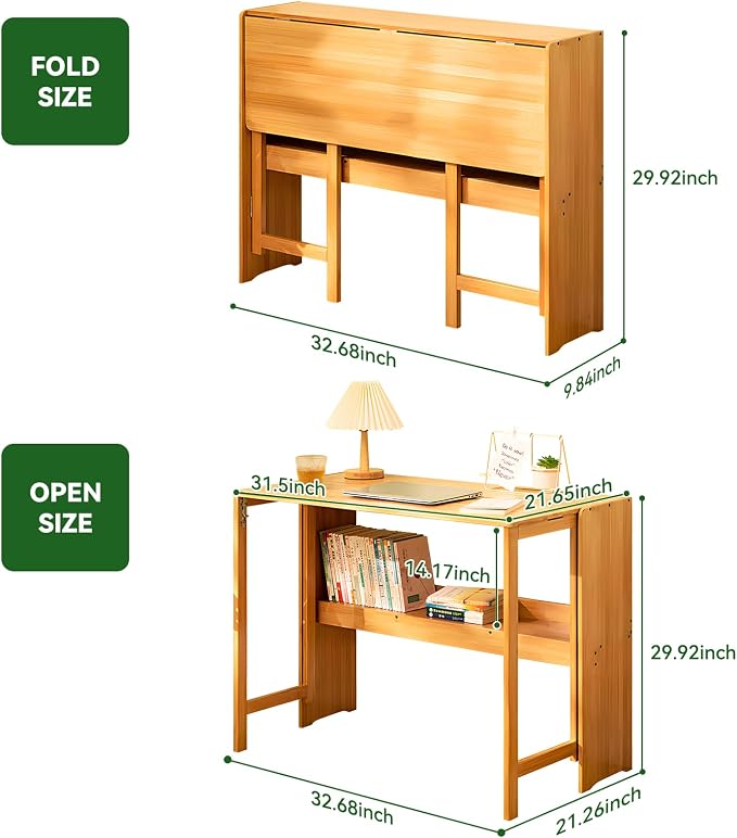 Bamboo Folding Desk Mid Century Modern Desk for Home Office Bedroom Small Spaces，Natural - Image 7
